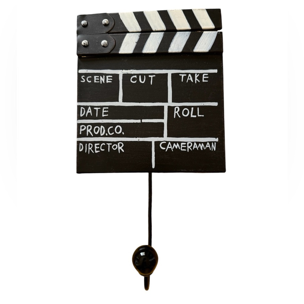 Movie Film Scene Clapper Board Wall Decor with Hook for Hat Coat Towel